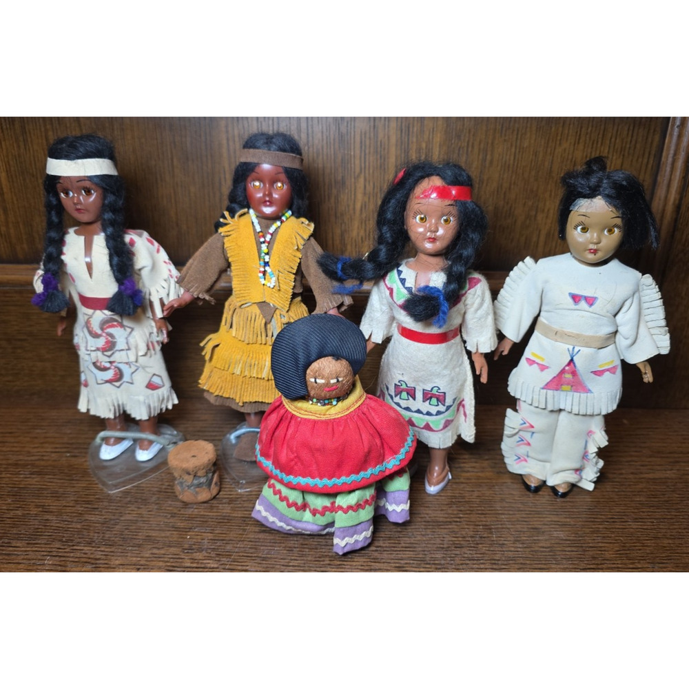 Qty 5 Vintage Native American Indian Sleeping Small Dolls Shelf Display READ LOT